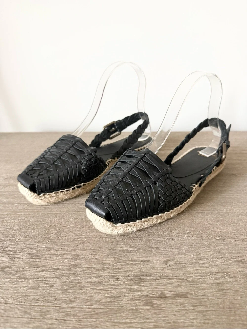 Castaner X Altuzarra Black Leather Woven Slingback Espadrille Flats - Size 37